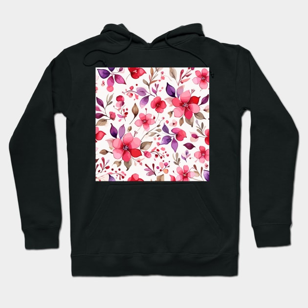 Pink Violet and Brown Floral Pattern on White Hoodie by Siha Arts